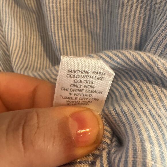 J. Jill Top Blue White Striped Collared Half Button Linen 3/4 Sleeve Sz L - Picture 6 of 9